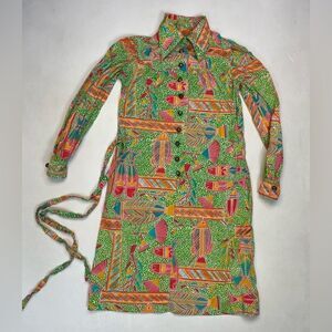 VINTAGE Toby Tanner By Marjorie Scott All Over Print Dress Women Size 8 60s 70s